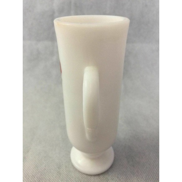 Avon Red Yellow Roses Flowers White Milk Glass Mug Handled Pedestal Bud Vase - Picture 8 of 13